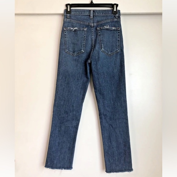 REFORMATION HIGH RISE JEANS SIZE 24 STRAIGHT LEG CROPPED RAW HEM STRETCH - Picture 3 of 10